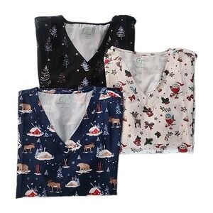 3/GT Performance Scrub Tops Christmas Holiday Easy Care 3-Pockets Poly NWT 2X